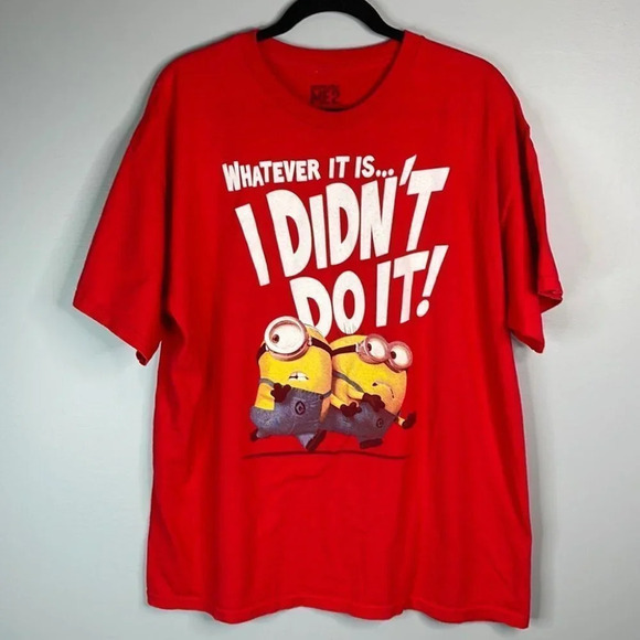 UNIVERSAL Studios Despicable Me 2 Mens T-Shirt Red Graphic Crewneck Minions XL - Picture 9 of 9